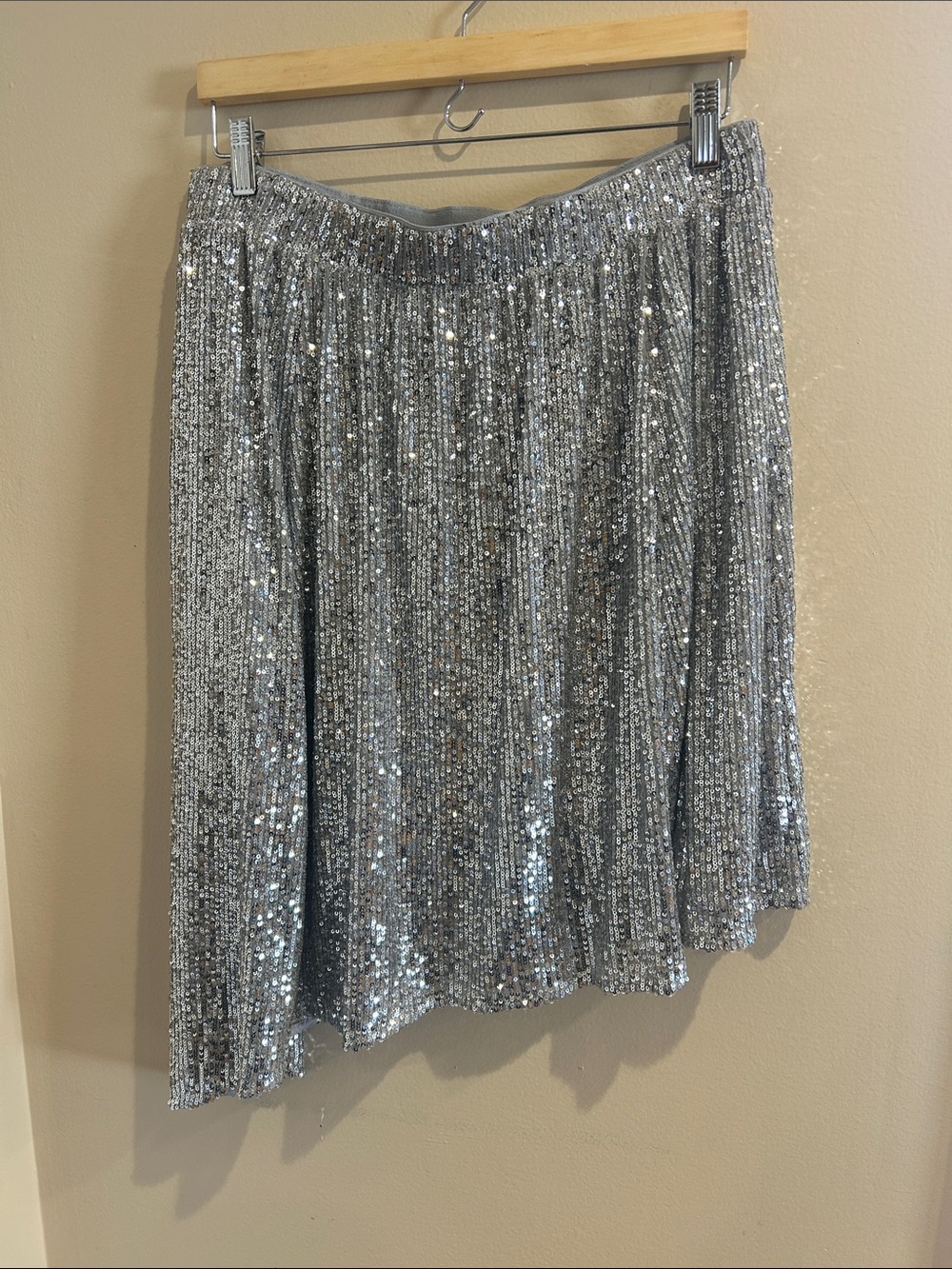 Free People Silver Sequin Asymmetrical Pleated Skirt
